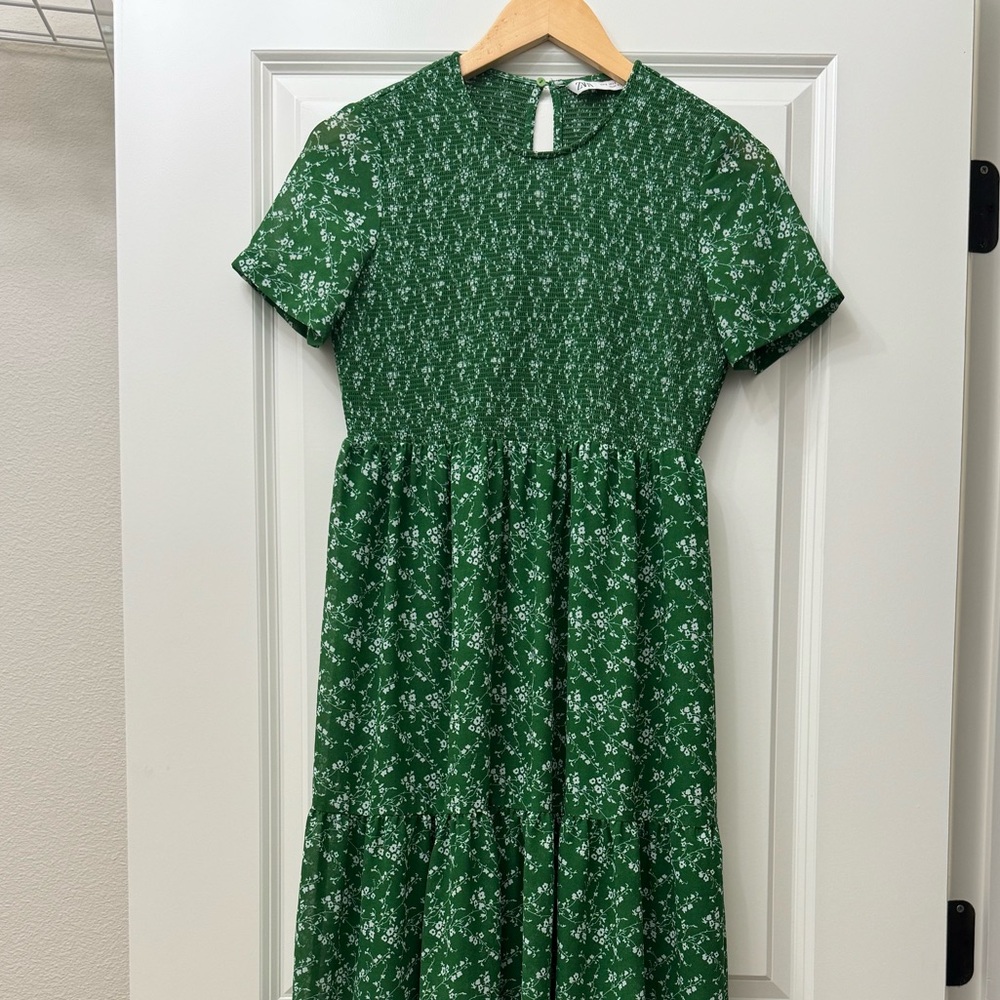 Zara Green Floral Maxi Dress, Small